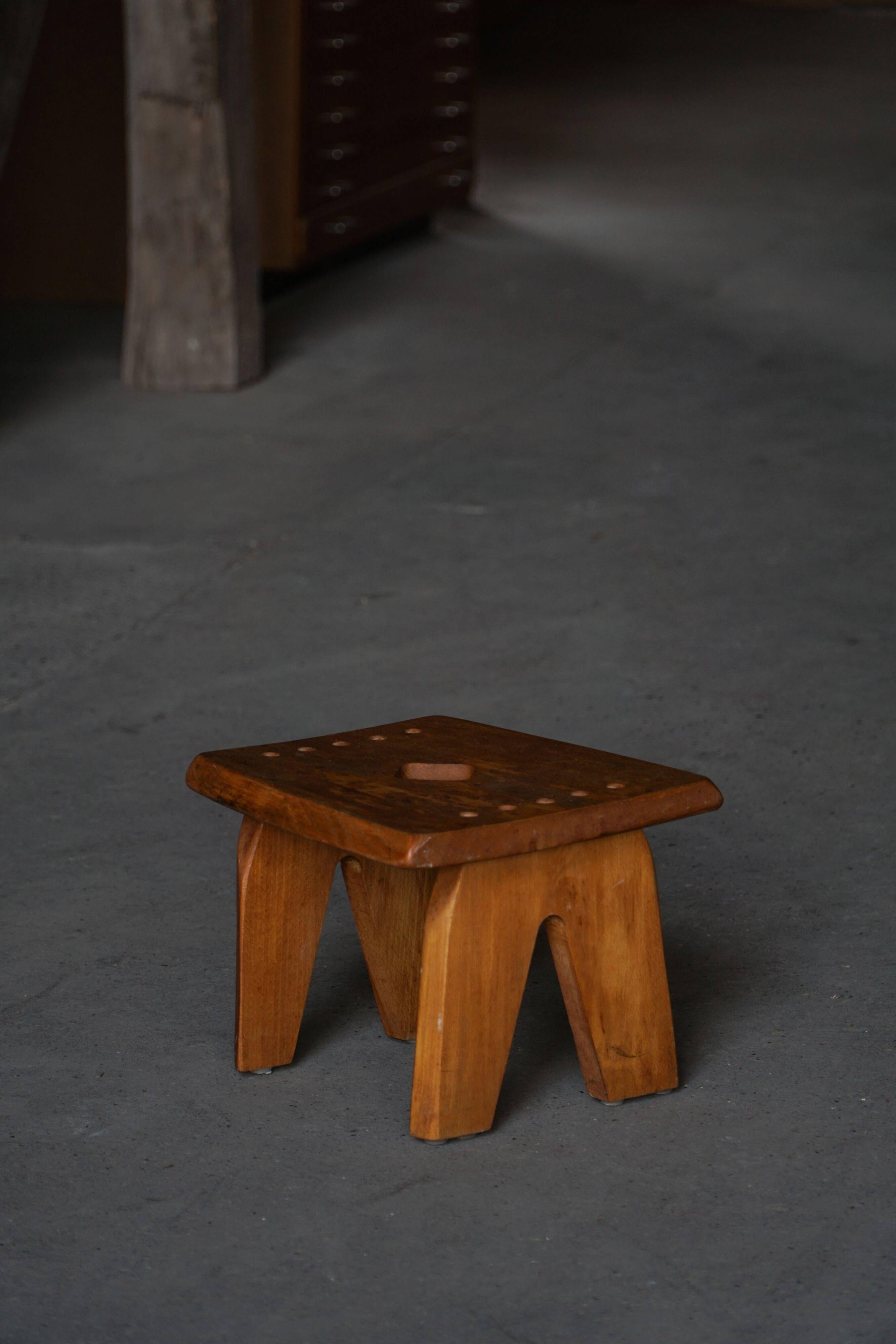 Modern Danish Wabi Sabi Stool in Solid Elm, Scandinavia, 1960s