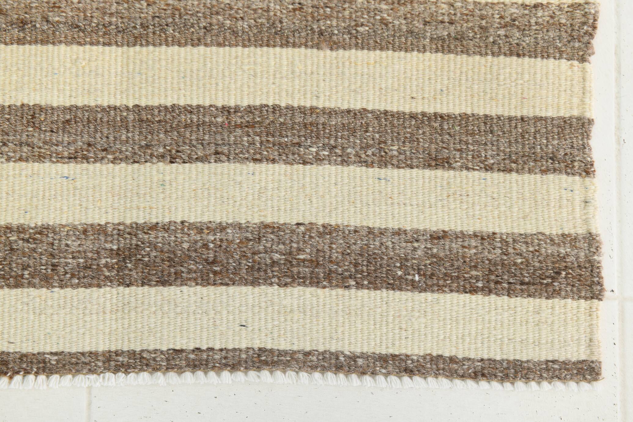 Brown Beige Striped Vintage Kilim Runner Rug, 78x330Cm