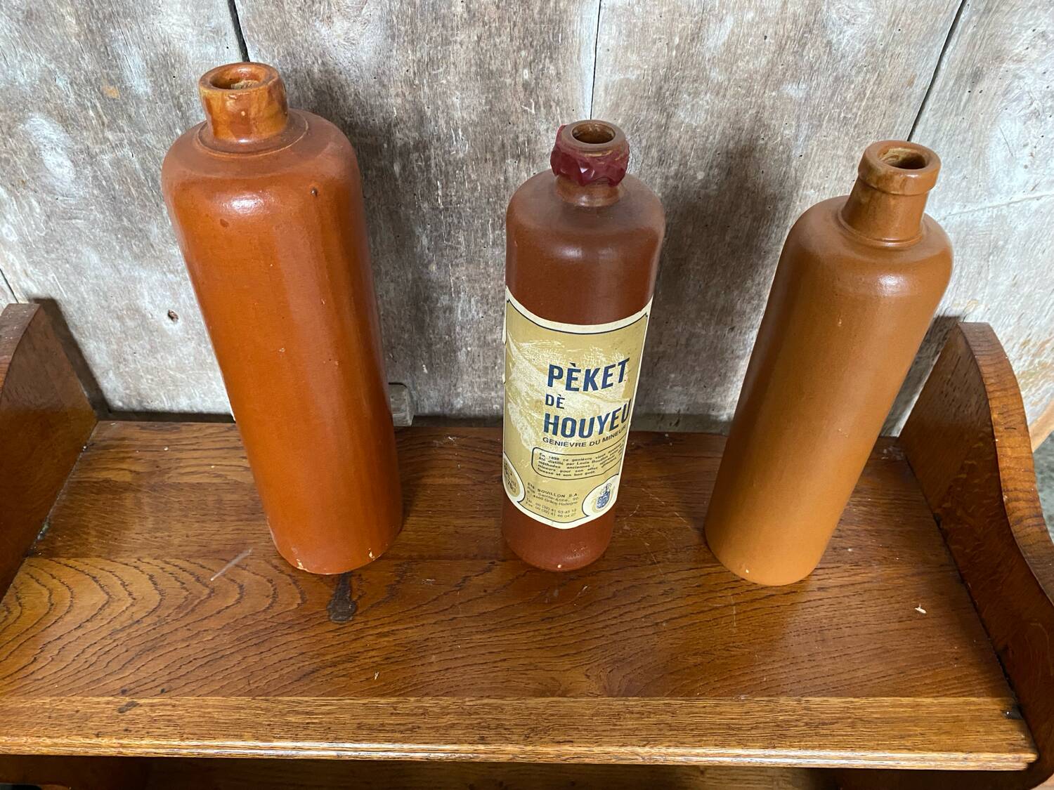 Set of 3 Old Vintage Brown Stoneware Bottles