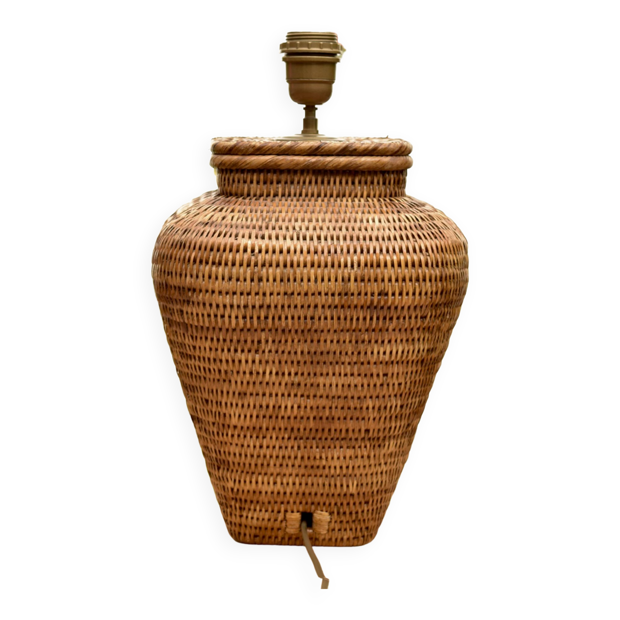 Vintage wicker and brass lamp base