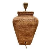 Pied de lampe en osier et laiton vintage