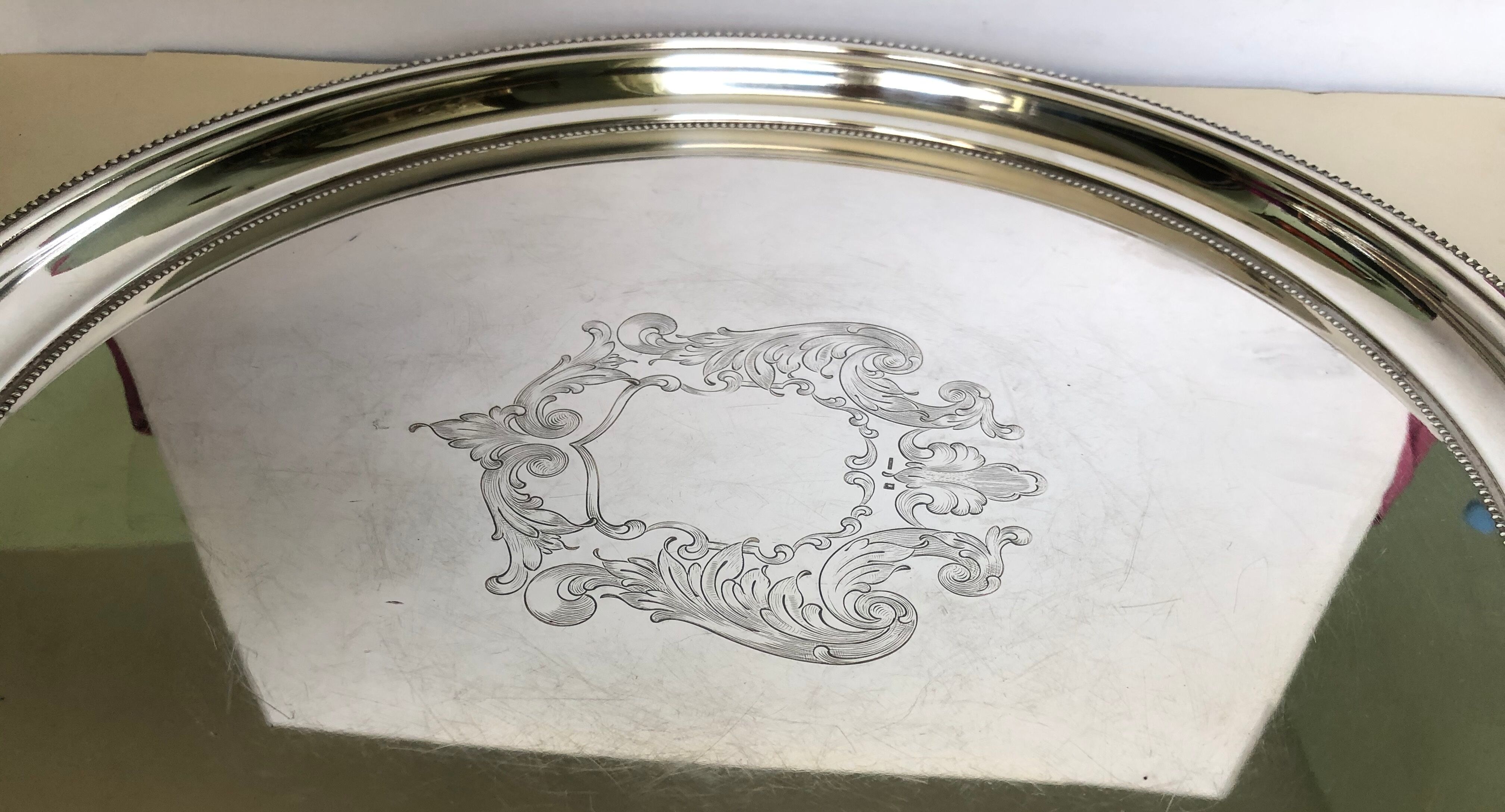 Silver metal round tray