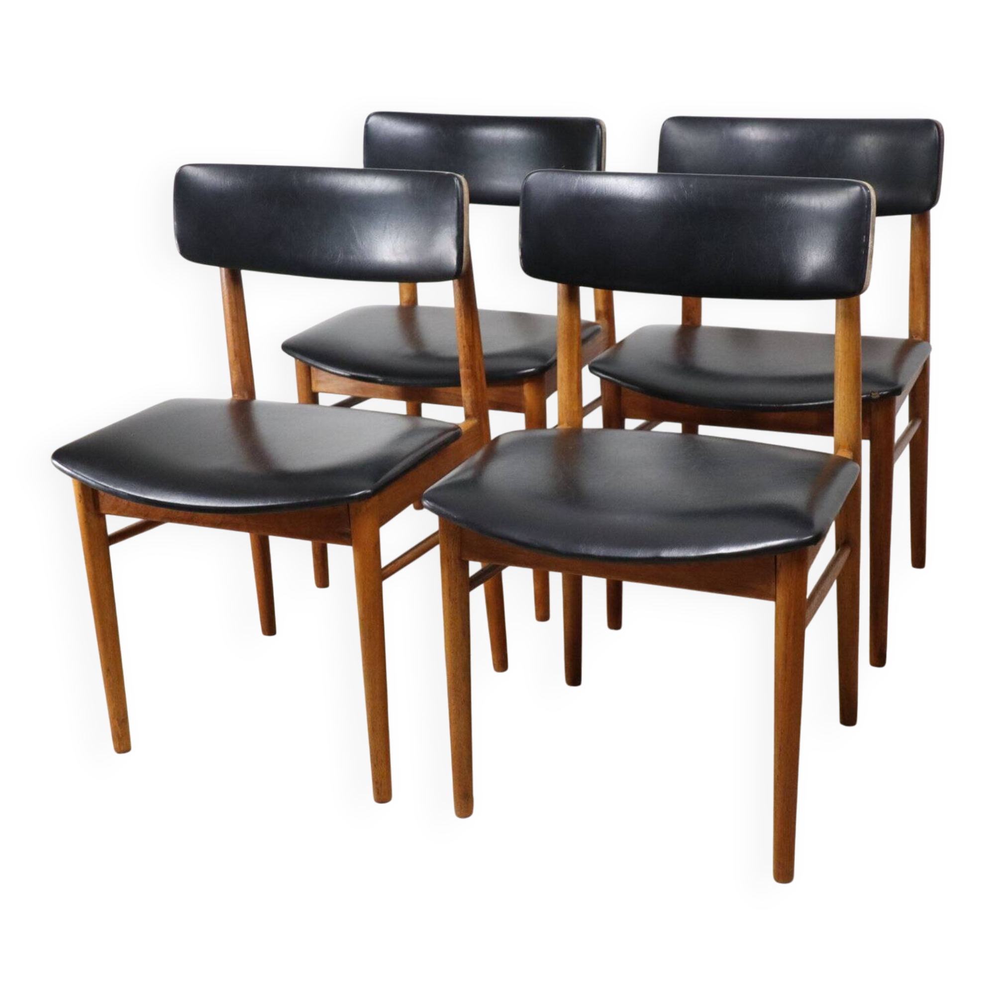Set of 4 Scandinavian teak and leatherette chairs, 1960