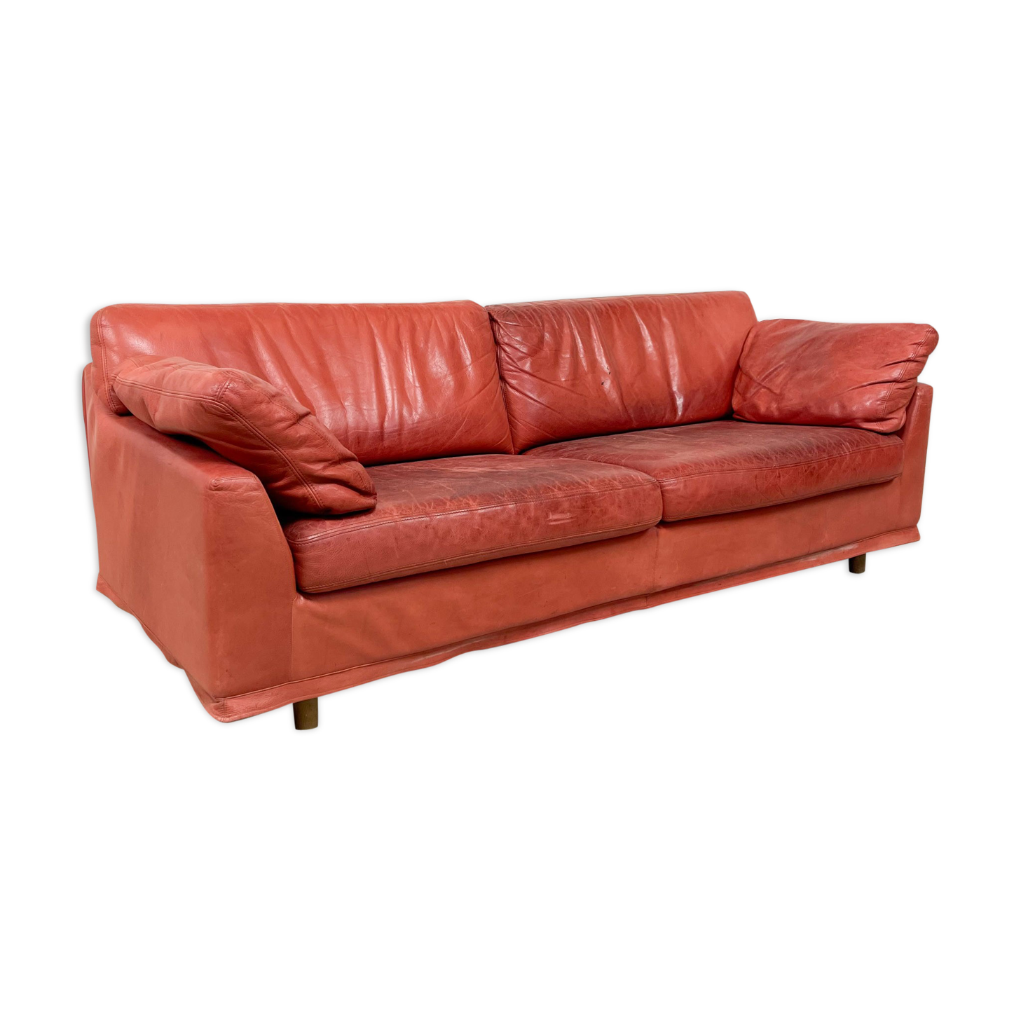 Vintage Red leather sofa by Kenneth Bergenblad model Fredrik for DUX