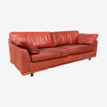 Vintage Red leather sofa by Kenneth Bergenblad model Fredrik for DUX