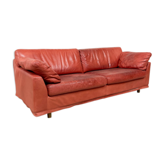 Canapé en cuir rouge vintage par kenneth bergenblad modèle fredrik pour dux