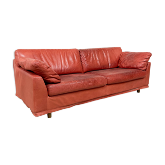 Vintage Red leather sofa by Kenneth Bergenblad model Fredrik for DUX