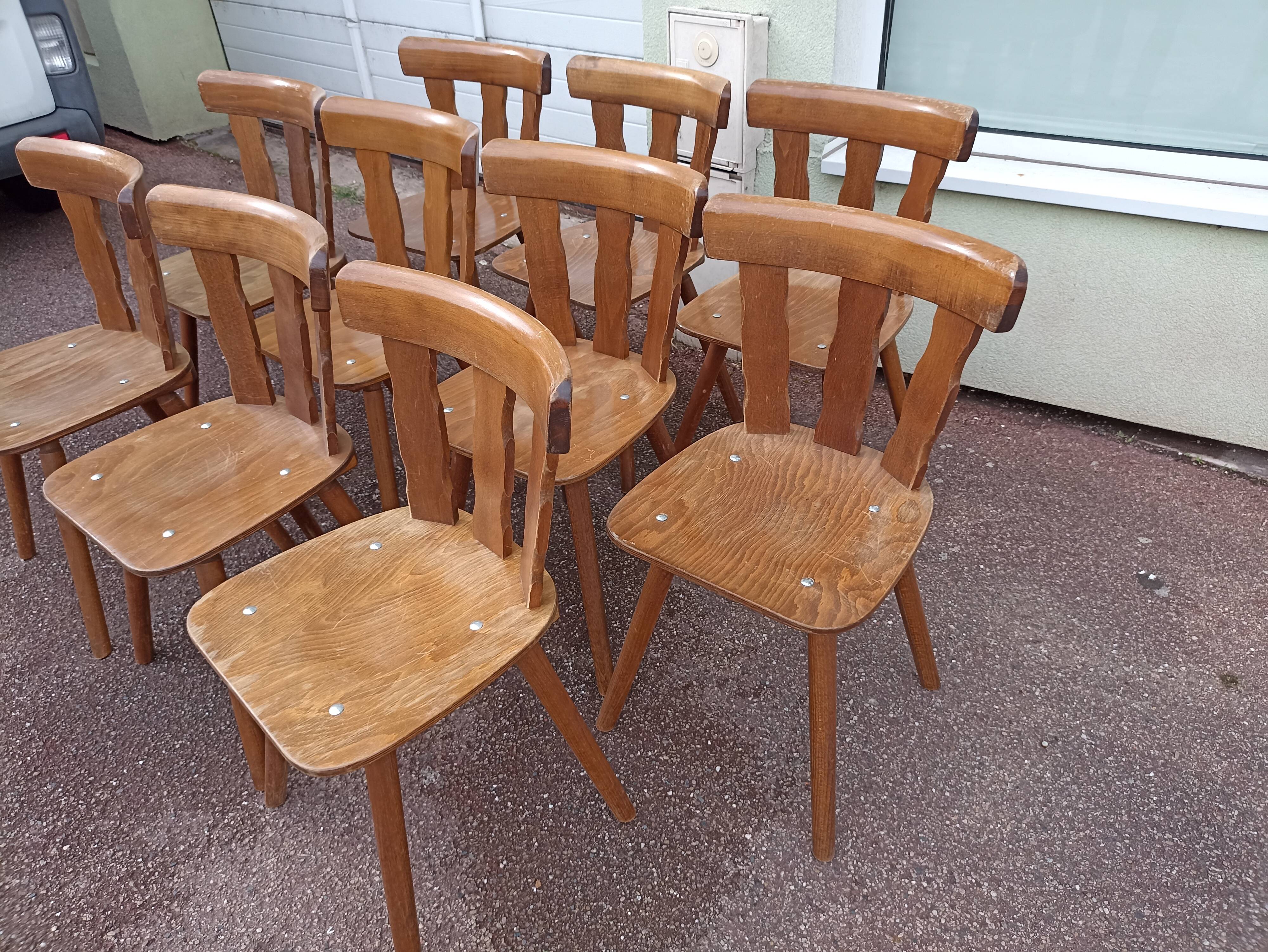 Lot de 10 chaises de bistrot café bar restaurant - bois - vintage