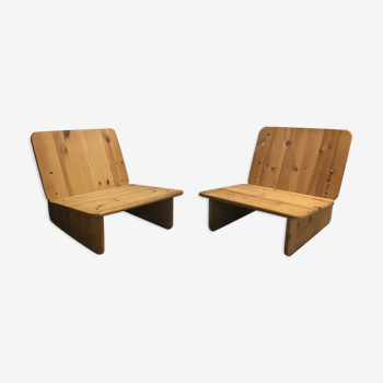 Pair of pine armchairs, circa 1970