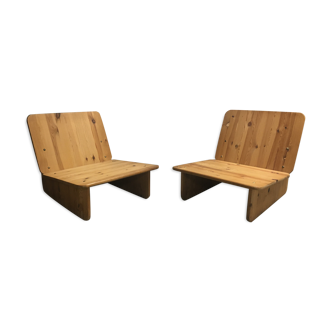 Pair of pine armchairs, circa 1970