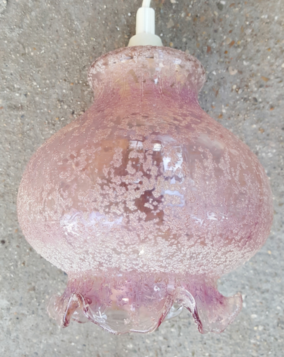 Pink glass pendant lamp, vintage, 70s