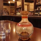 Art Deco, round smoked glass carafe with red edging circa 1930