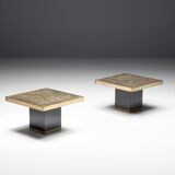 Tables d'Appoint Hollywood Regency Gravées en Laiton par Georges Mathias, France, 1970s