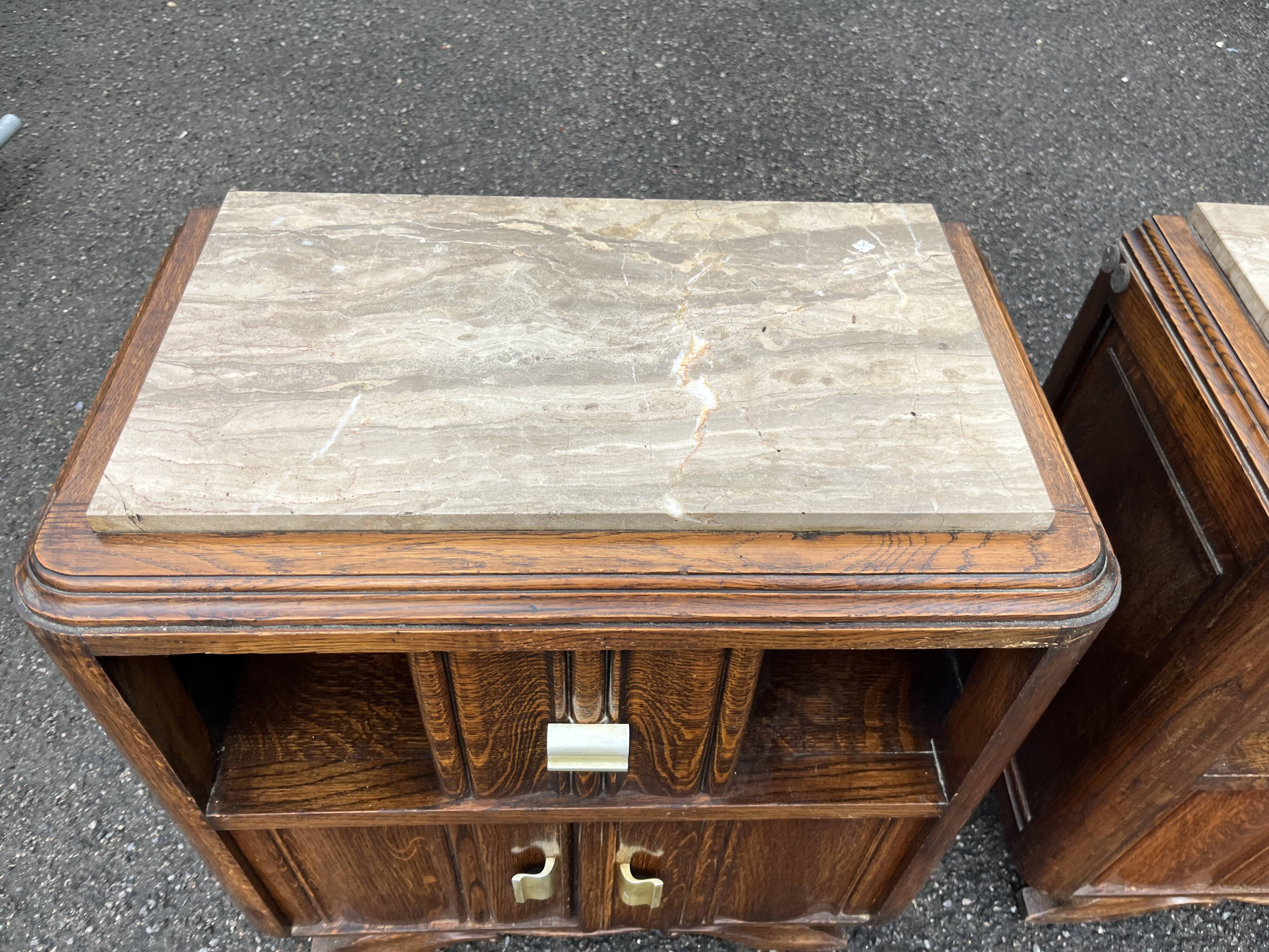 Pair of antique oak bedside tables - Art Deco style with tops