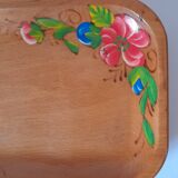Vintage wooden tray with painted flowers
