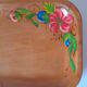 Plateau bois vintage à fleurs peintes