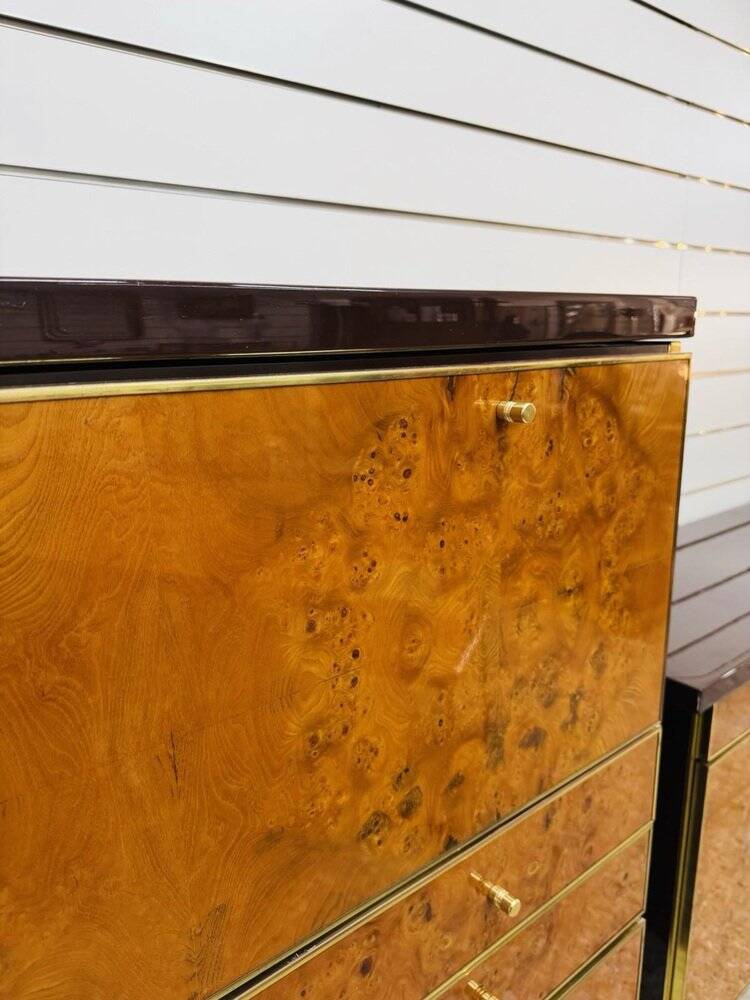 High Sideboard in Radica and Gilded Metal, 1970s