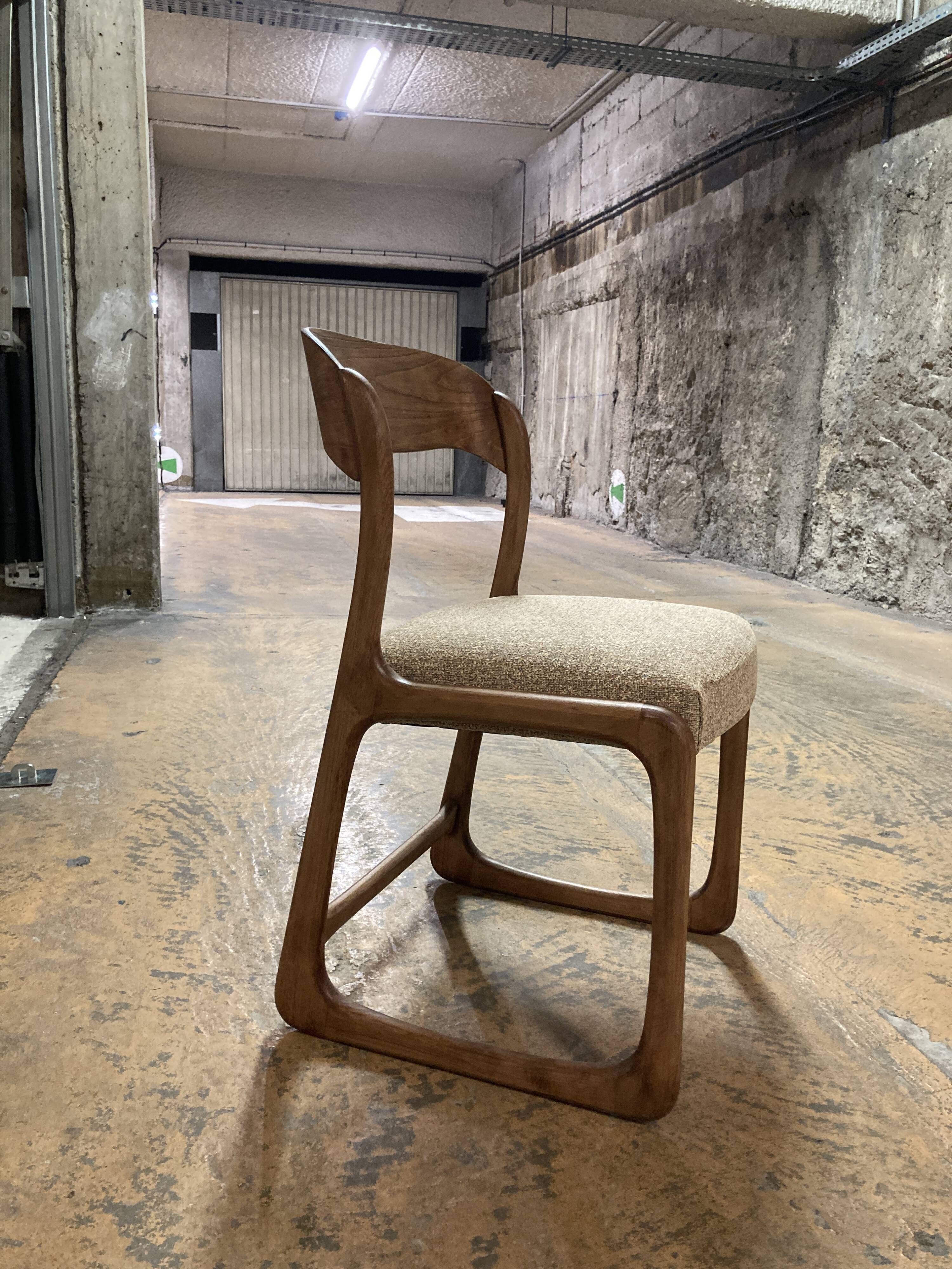 Restored vintage sleigh chairs – solid wood & textured fabric