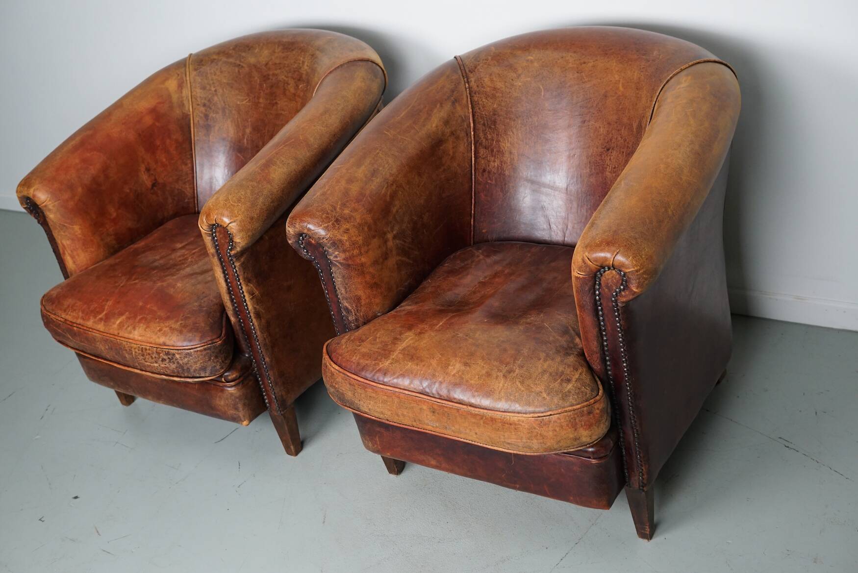 Fauteuil Club Vintage en Cuir Couleur Cognac, Pays-Bas, Set de 2