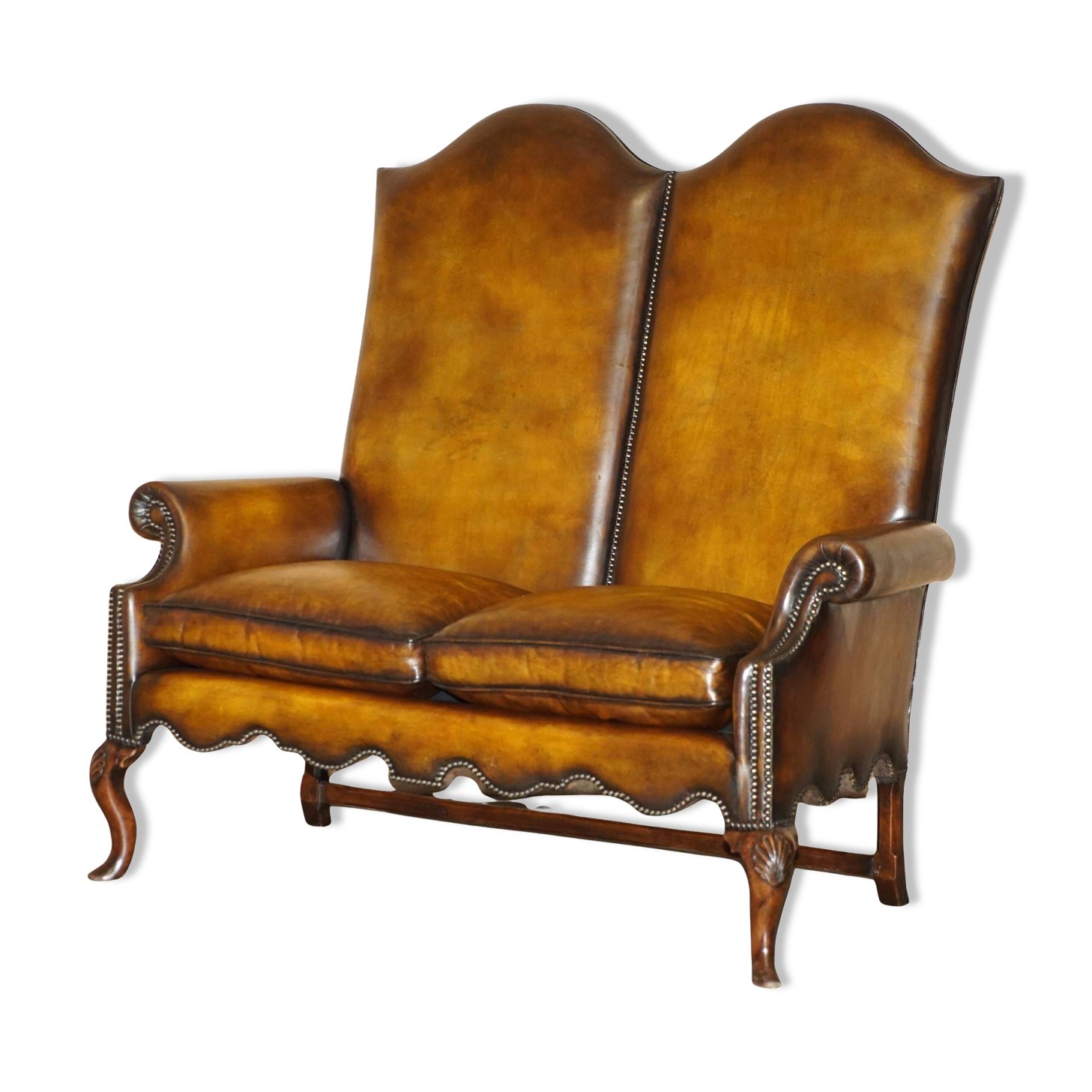 Victorian restored George II style high-back leather canapé
