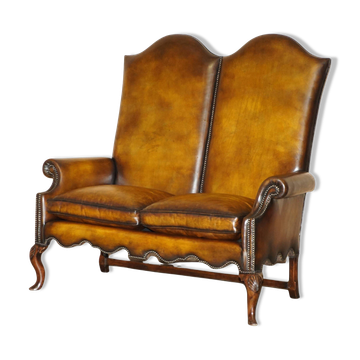 Victorian restored George II style high-back leather canapé