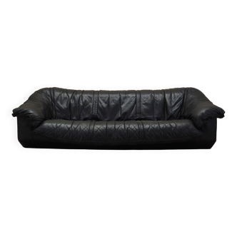 Black leather sofa, Italian design, 1960s, production: Italy