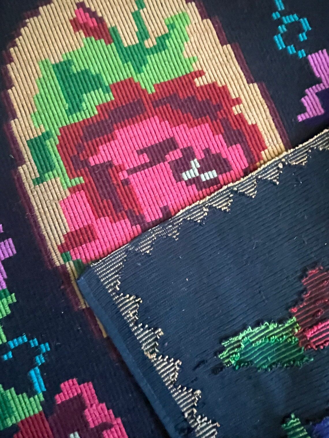 Hand-woven wool carpet black background with large roses 214x158cm