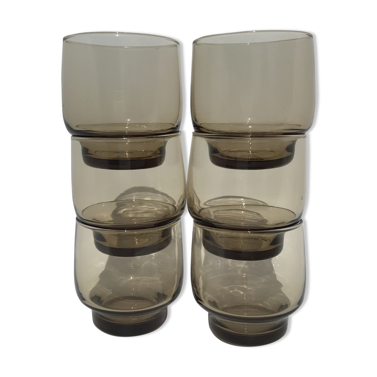 6 verres à eau fumés brun 70’s hauteur 8cm