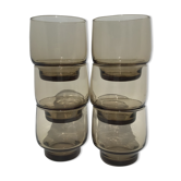 6 brown smoked water glasses 70's height 8cm