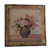 Tableau à l'huile  fleurs signe H. Trotin