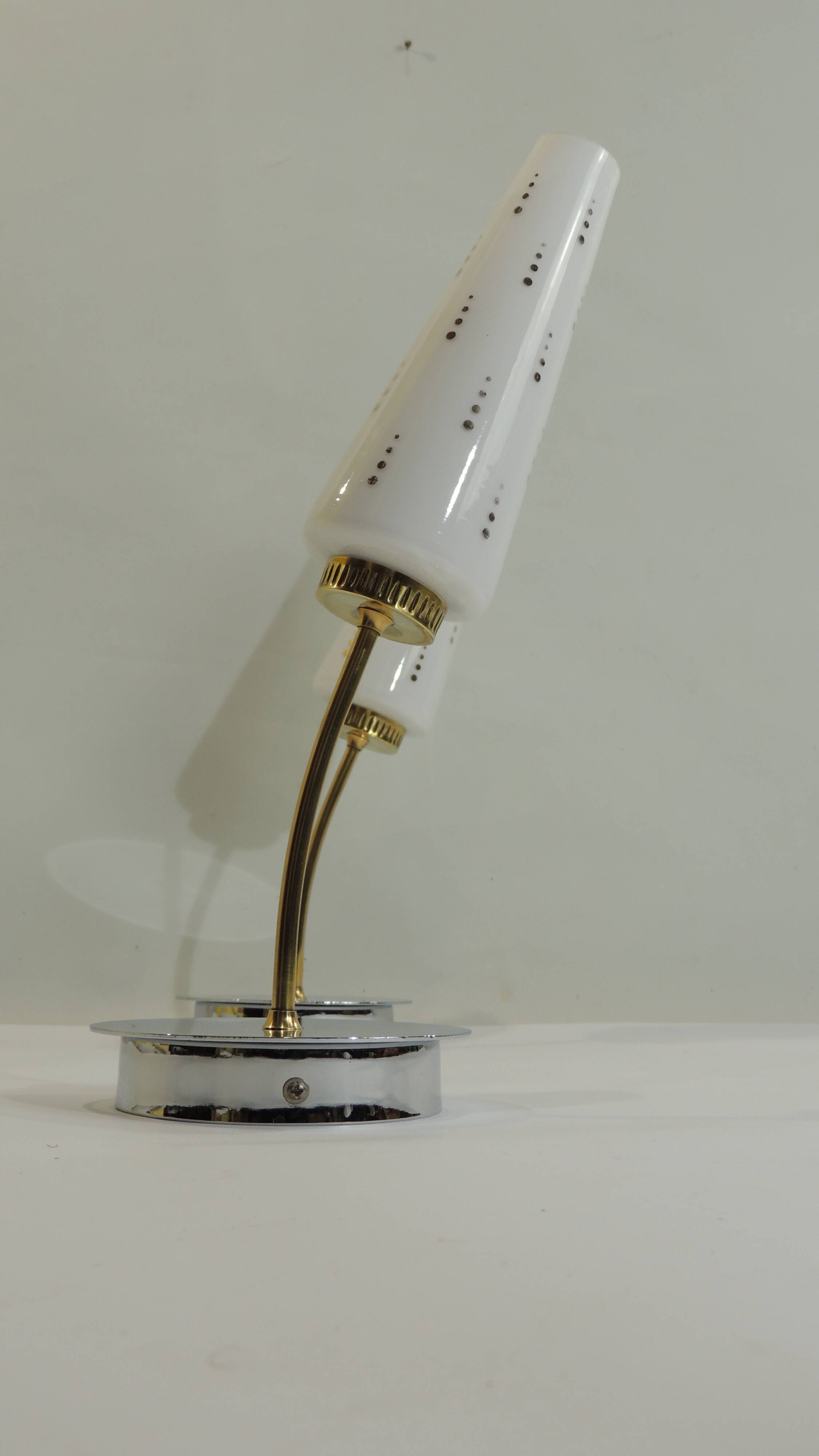 Pair of vintage wall sconces from the 1970s – Perforated opaline, brass