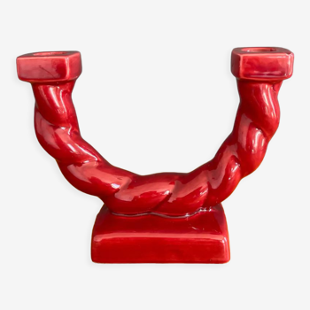 Double candle holder in red ceramic