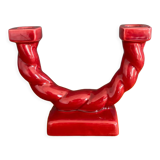 Double candle holder in red ceramic