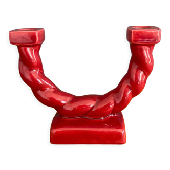 Double candle holder in red ceramic