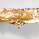 Table Console Murale Vintage en Laiton avec Plateau en Onyx Jaune, Italie