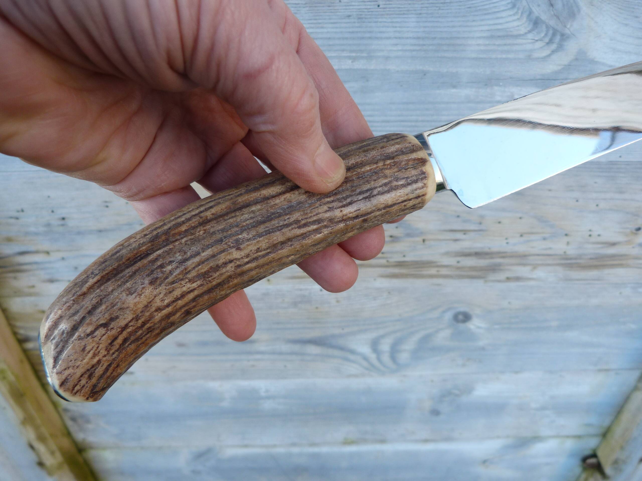 Horn and stainless steel lamb service meat knife