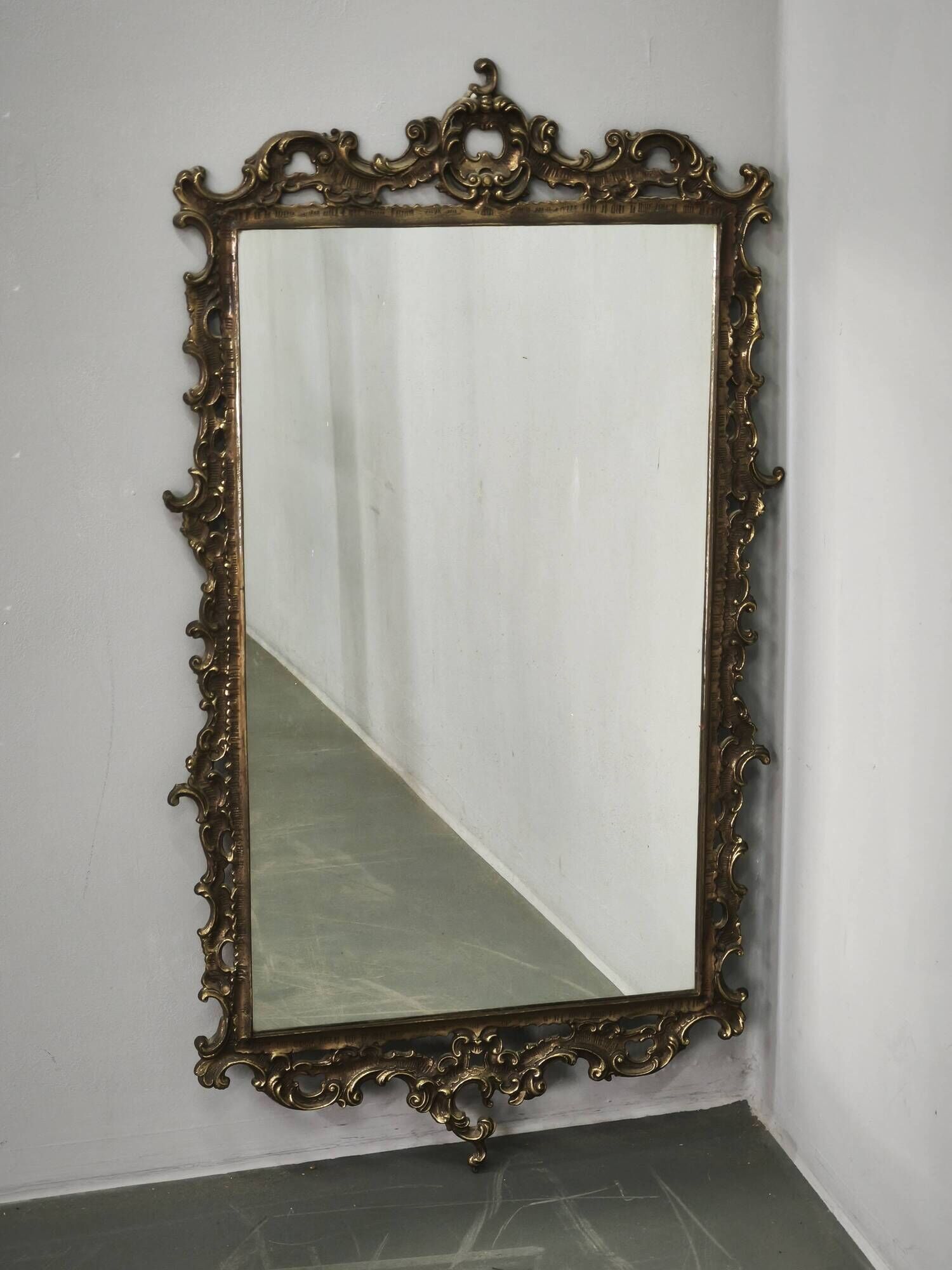 Italian Rococo Revival Gilt Metal Wall Mirror, 1950s