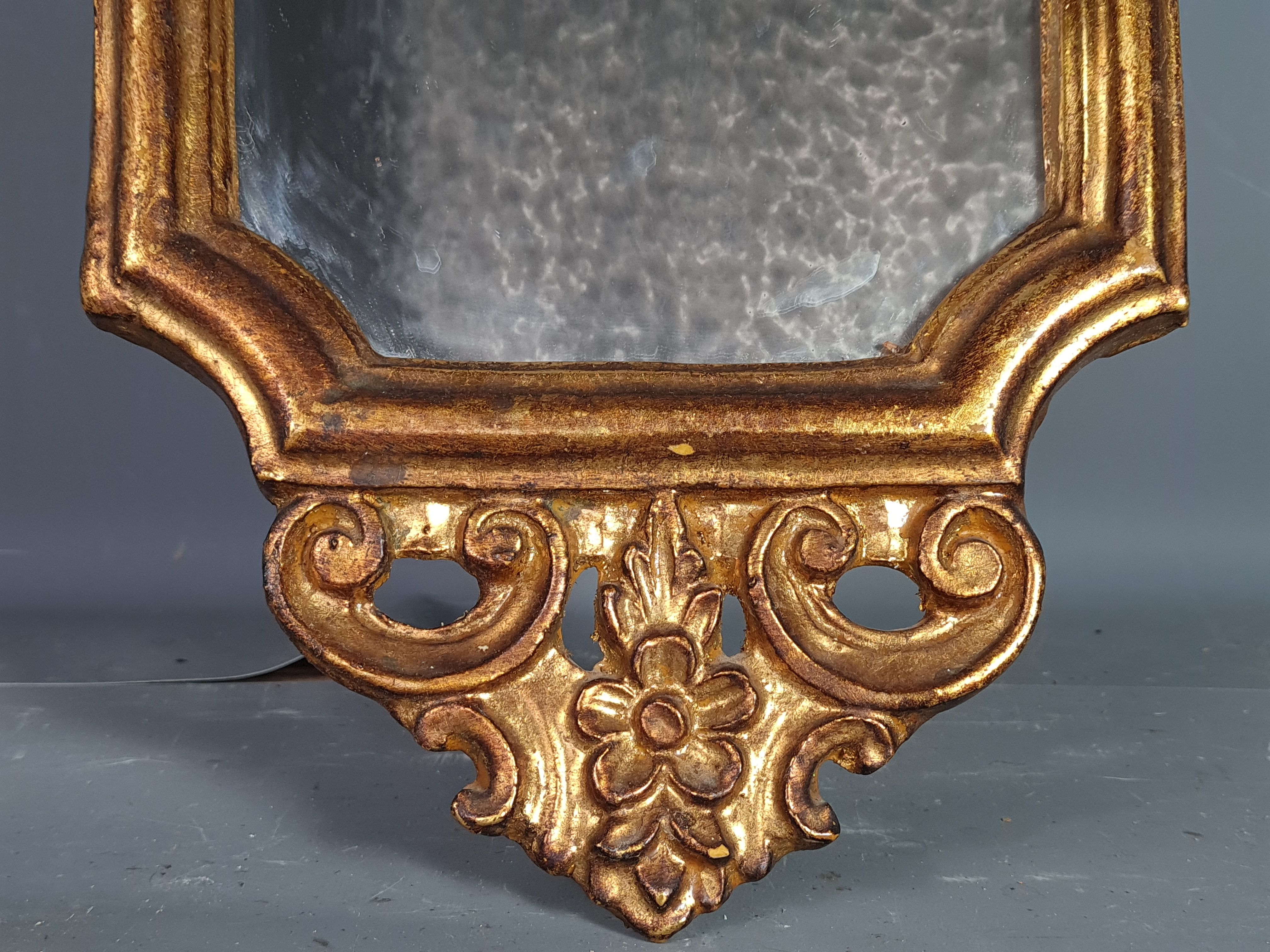 Old Italian mirror carved wood gilded with gold leaf 64x37 cm SB