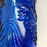 cobalt blue molded glass bottle in relief decoration bunches of grapes