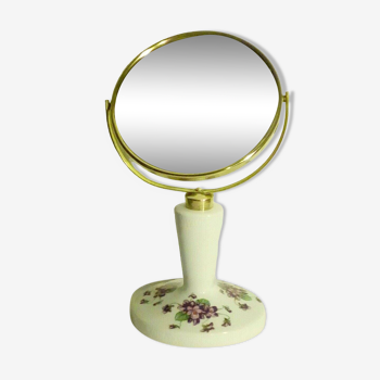 Miroir psyche en porcelaine de baviere et laiton decor aux violettes