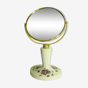 Psyche mirror in bavarian porcelain and brass violet decoration