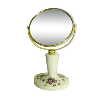 Miroir psyche en porcelaine de baviere et laiton decor aux violettes