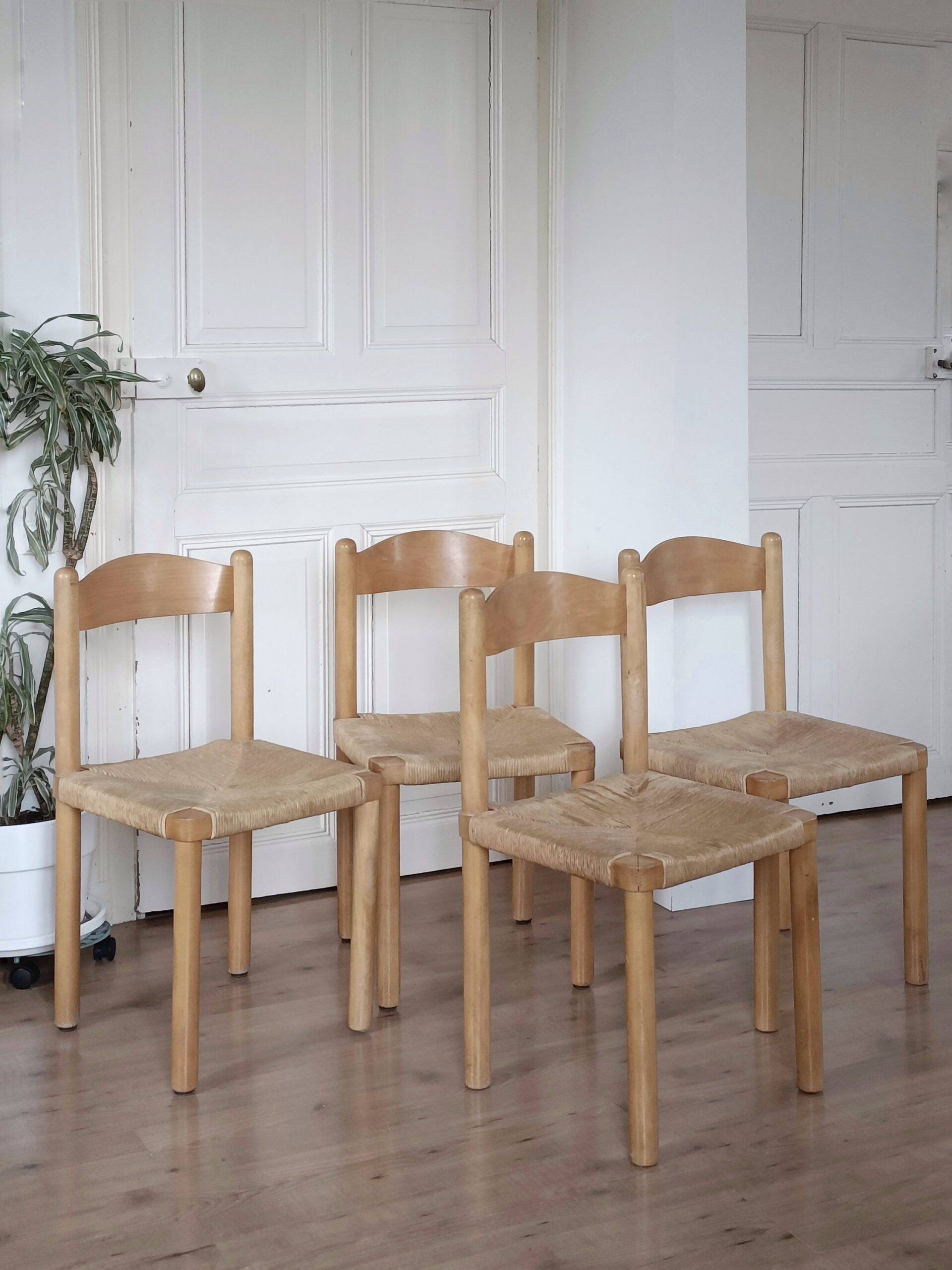 Série de 4 chaises scandinaves assise corde années 60