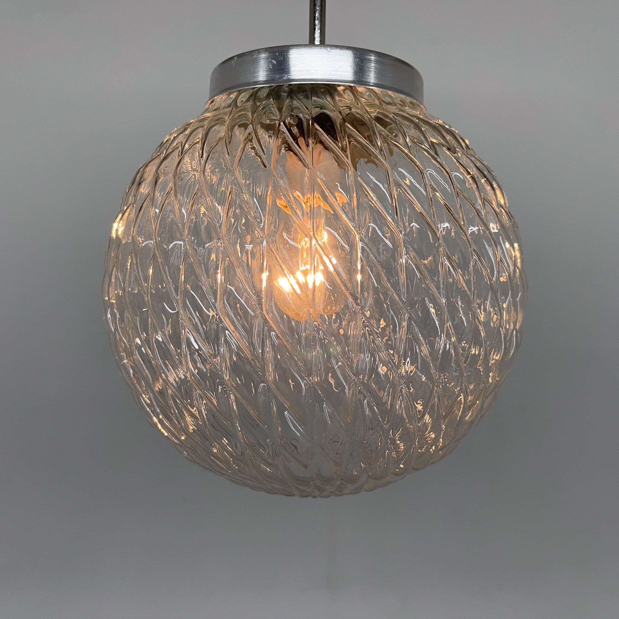 Mid-century clear glass ball pendant light, Czechoslovakia