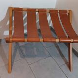 Hocker / Puff Leder & Holz années 1970
