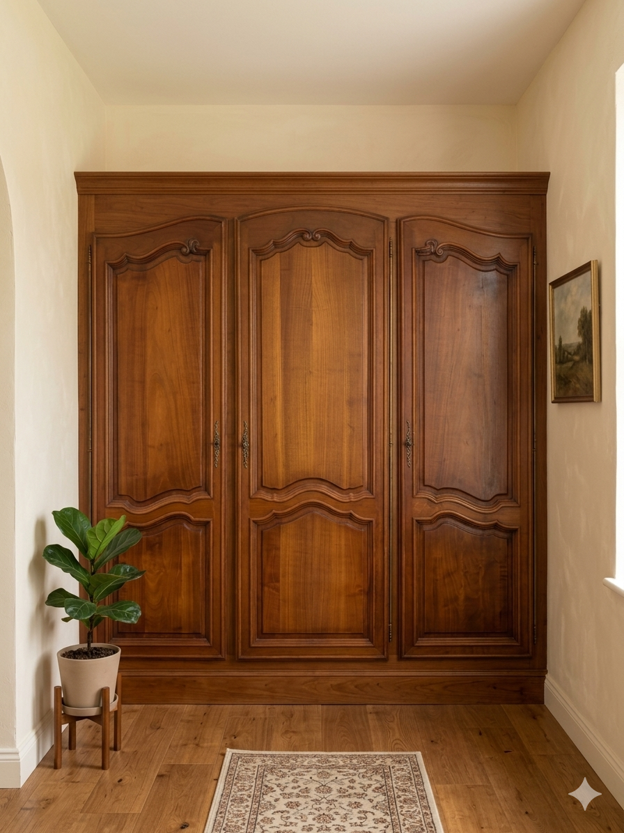 3 Louis XV style wardrobe doors in solid cherry wood