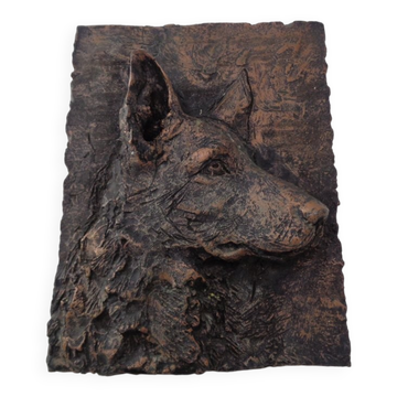 Large copper-coloured German Shepherd relief, 1960s