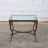 Table basse en fer et verre français - Table de cocktail - Table de salon - Années 80