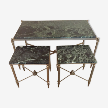 Ensemble de tables basses néoclassique marbre vert