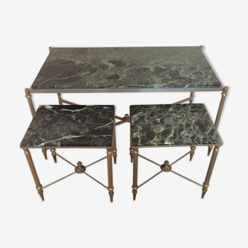 Set of neoclassical green marble coffee tables